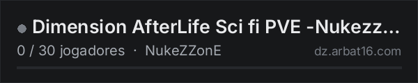 Dimension AfterLife Sci fi PVE -Nukezzone- na lista de servidores de DayZ da AR16