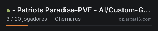 - Patriots Paradise-PVE - AI/Custom-Gear/Guns/Animals na lista de servidores de DayZ da AR16