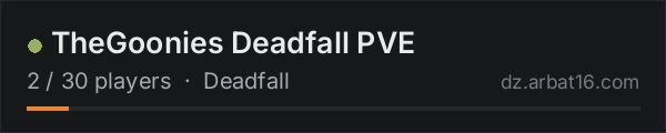 TheGoonies Deadfall PVE on the AR16 DayZ server list