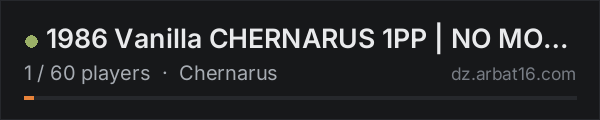 1986 Vanilla CHERNARUS 1PP | NO MODS | WIPED October 17 on the AR16 DayZ server list