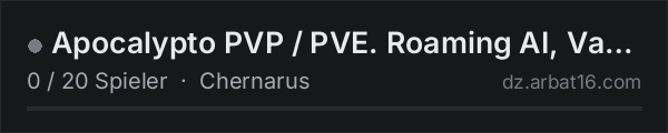 Apocalypto PVP / PVE. Roaming AI, Vanilla feel. in der DayZ-Serverliste von AR16