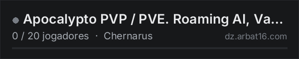 Apocalypto PVP / PVE. Roaming AI, Vanilla feel. na lista de servidores de DayZ da AR16
