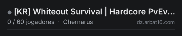 [KR] Whiteout Survival | Hardcore PvEvP | AI Missions | 3PP na lista de servidores de DayZ da AR16