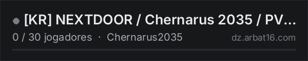 [KR] NEXTDOOR / Chernarus 2035 / PVE / AI na lista de servidores de DayZ da AR16