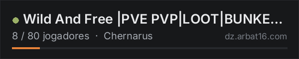 Wild And Free |PVE PVP|LOOT|BUNKER|EVENT|!WIPE 15.10.! na lista de servidores de DayZ da AR16