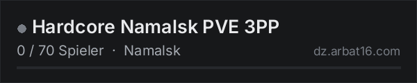 Hardcore Namalsk PVE 3PP in der DayZ-Serverliste von AR16