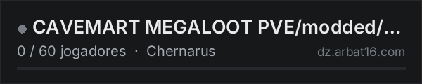 CAVEMART MEGALOOT PVE/modded/new player friendly na lista de servidores de DayZ da AR16