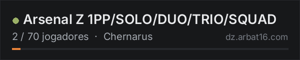 Arsenal Z 1PP/SOLO/DUO/TRIO/SQUAD na lista de servidores de DayZ da AR16