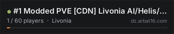 #1 Modded PVE [CDN] Livonia AI/Helis/DNA/Traders on the AR16 DayZ server list