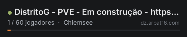 DistritoG - PVE - Em construção - https://discord.gg/aP3XnCTz na lista de servidores de DayZ da AR16