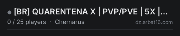 [BR] QUARENTENA X | PVP/PVE | 5X | FULL MOD | TRADER on the AR16 DayZ server list