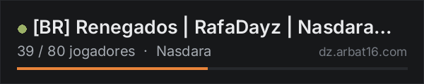 BR Renegados | RafaDayz | Nasdara Vanilla - 1PP na lista de servidores de DayZ da AR16