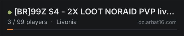 [BR]99Z S4 - 2X LOOT NORAID PVP livonia BOTS IA on the AR16 DayZ server list