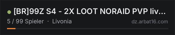 BR99Z S4 - 2X LOOT NORAID PVP livonia BOTS IA in der DayZ-Serverliste von AR16