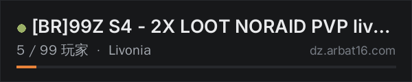 AR16 DayZ 服务器列表中的 [BR]99Z S4 - 2X LOOT NORAID PVP livonia BOTS IA