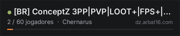 [BR] ConceptZ 3PP|PVP|LOOT+|FPS+|NORAID|BUNKER|KEYCARDS na lista de servidores de DayZ da AR16