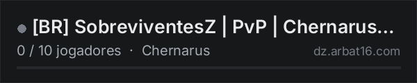 BR SobreviventesZ | PvP | Chernarusplus | Vanillao | Novo na lista de servidores de DayZ da AR16