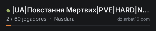 |UA|Повстання Мертвих|PVE|HARD|NASDARA| na lista de servidores de DayZ da AR16
