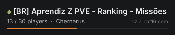 BR Aprendiz Z PVE - Ranking - Missões on the AR16 DayZ server list