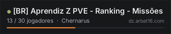 BR Aprendiz Z PVE - Ranking - Missões na lista de servidores de DayZ da AR16