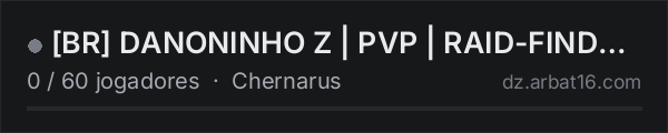 [BR] DANONINHO Z | PVP | RAID-FIND | VANILLA+ na lista de servidores de DayZ da AR16