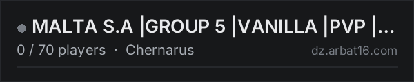 MALTA S.A |GROUP 5  |VANILLA |PVP |RAID |BASE BUNKER on the AR16 DayZ server list