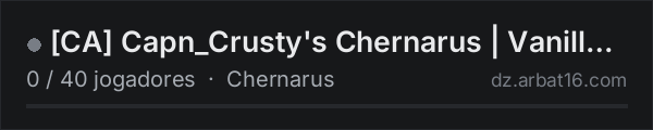[CA] Capn_Crusty's Chernarus | Vanilla+ | 1PP na lista de servidores de DayZ da AR16