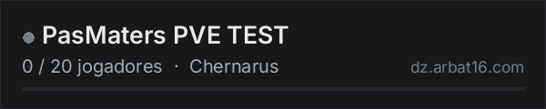 PasMaters PVE TEST na lista de servidores de DayZ da AR16