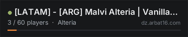 LATAM - ARG Malvi Alteria | Vanilla - NO BASES - 1PP - 5MAX on the AR16 DayZ server list