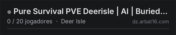 Pure Survival PVE Deerisle | AI | Buried treasure | Challenging na lista de servidores de DayZ da AR16