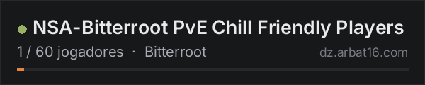 NSA-Bitterroot PvE Chill Friendly Players na lista de servidores de DayZ da AR16