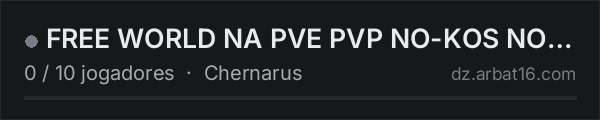 FREE WORLD NA PVE PVP NO-KOS NO-RAID MANDATORY DISCORD na lista de servidores de DayZ da AR16