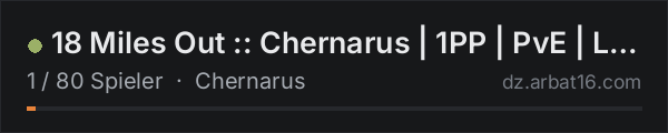 18 Miles Out :: Chernarus | 1PP | PvE | Loot+ | No Mods in der DayZ-Serverliste von AR16