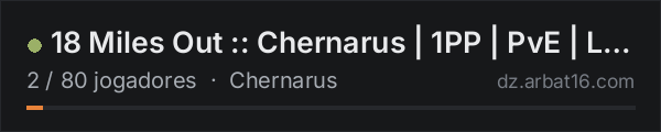 18 Miles Out :: Chernarus | 1PP | PvE | Loot+ | No Mods na lista de servidores de DayZ da AR16