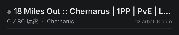 AR16 DayZ 服务器列表中的 18 Miles Out :: Chernarus | 1PP | PvE | Loot+ | No Mods
