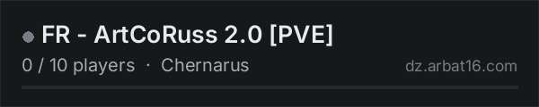 FR - ArtCoRuss 2.0 [PVE] on the AR16 DayZ server list
