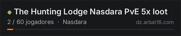 The Hunting Lodge Nasdara PvE 5x loot na lista de servidores de DayZ da AR16