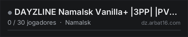 DAYZLINE Namalsk Vanilla+ |3PP| |PVP| |LASTWIPE 24.09 na lista de servidores de DayZ da AR16