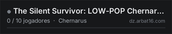 The Silent Survivor: LOW-POP Chernarus ***WIPED 9/25*** na lista de servidores de DayZ da AR16