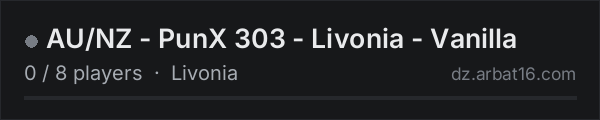 AU/NZ - PunX 303 - Livonia - Vanilla on the AR16 DayZ server list