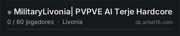 MilitaryLivonia| PVPVE AI Terje Hardcore na lista de servidores de DayZ da AR16