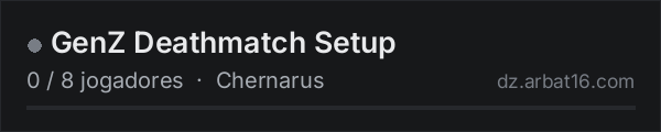GenZ Deathmatch Setup na lista de servidores de DayZ da AR16