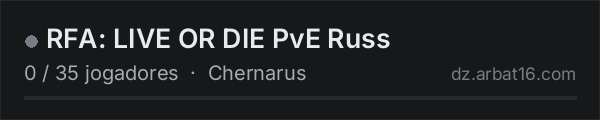 RFA: LIVE OR DIE PvE Russ na lista de servidores de DayZ da AR16