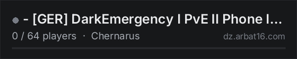 - [GER] DarkEmergency I PvE II Phone I Fraktionen I Fieldbosse on the AR16 DayZ server list