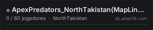 ApexPredators_NorthTakistan(MapLinked) na lista de servidores de DayZ da AR16