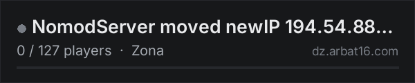 NomodServer moved newIP 194.54.88.62:2302 on the AR16 DayZ server list