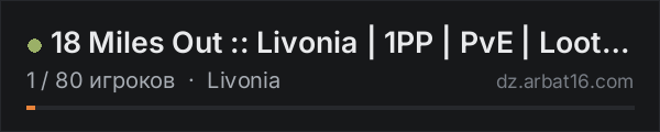 18 Miles Out :: Livonia | 1PP | PvE | Loot+ | No Mods в списке серверов DayZ от AR16