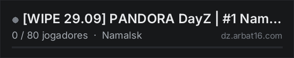 WIPE 29.09 PANDORA DayZ | #1 Namalsk Redux na lista de servidores de DayZ da AR16