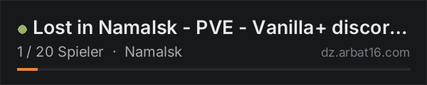 Lost in Namalsk - PVE - Vanilla+ discord.gg/gQrAsGNjrr in der DayZ-Serverliste von AR16