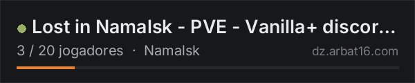 Lost in Namalsk - PVE - Vanilla+ discord.gg/gQrAsGNjrr na lista de servidores de DayZ da AR16